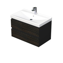 Cube Way 80x47,5x46 cm meuble de salle de bain suspendu 2 tiroirs avec lavabo en céramique, marron mat (CUBE3D46802ZHVER)