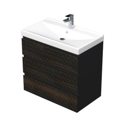 Cube Way 80x71x46 cm meuble de salle de bain suspendu 3 tiroirs avec lavabo en céramique, marron mat (CUBE3D46803ZHVER)