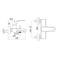  Project mitigeur de baignoire mural 150 mm, à levier, sans set de douche, noir mat (SATBSPRO222C)