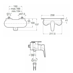 Atlas mitigeur de douche mural à levier 150 mm, sans ensemble de douche, chrome (A5A2190C00)