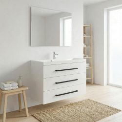 Meuble de salle de bain avec lavabo Naturel Cube Way 100x76,5x40 cm blanc brillant (CUBE21003BL)